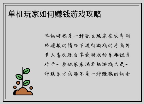 单机玩家如何赚钱游戏攻略